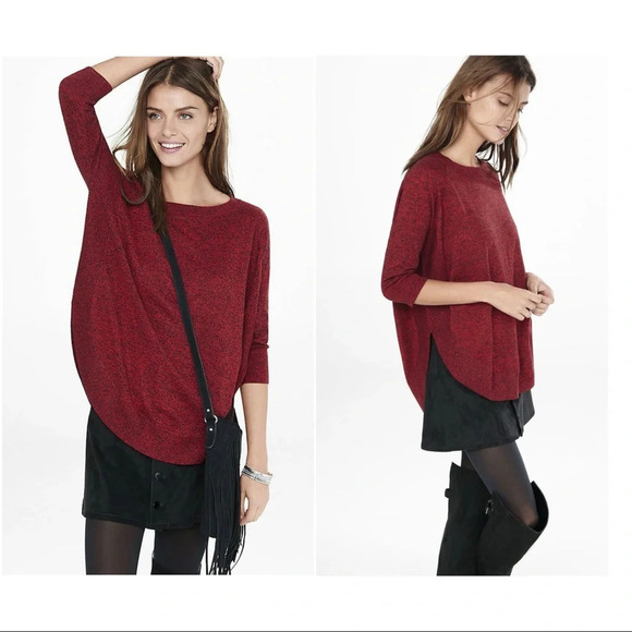 Express Dark Red Flecked Round Hem Oversized Sweater Xsmall Women’s - Picture 12 of 12